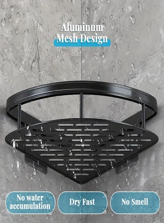 Hallstatt Pack of 2, Self Adhesive Bathroom Corner Shelf for Wall Shelf Organizer Wall Mounted Aluminum Bathroom Shelves Rack Holder Stand for Bathroom Organiser Without Drill Accessories (Black, Pack Of 2) - Image 2